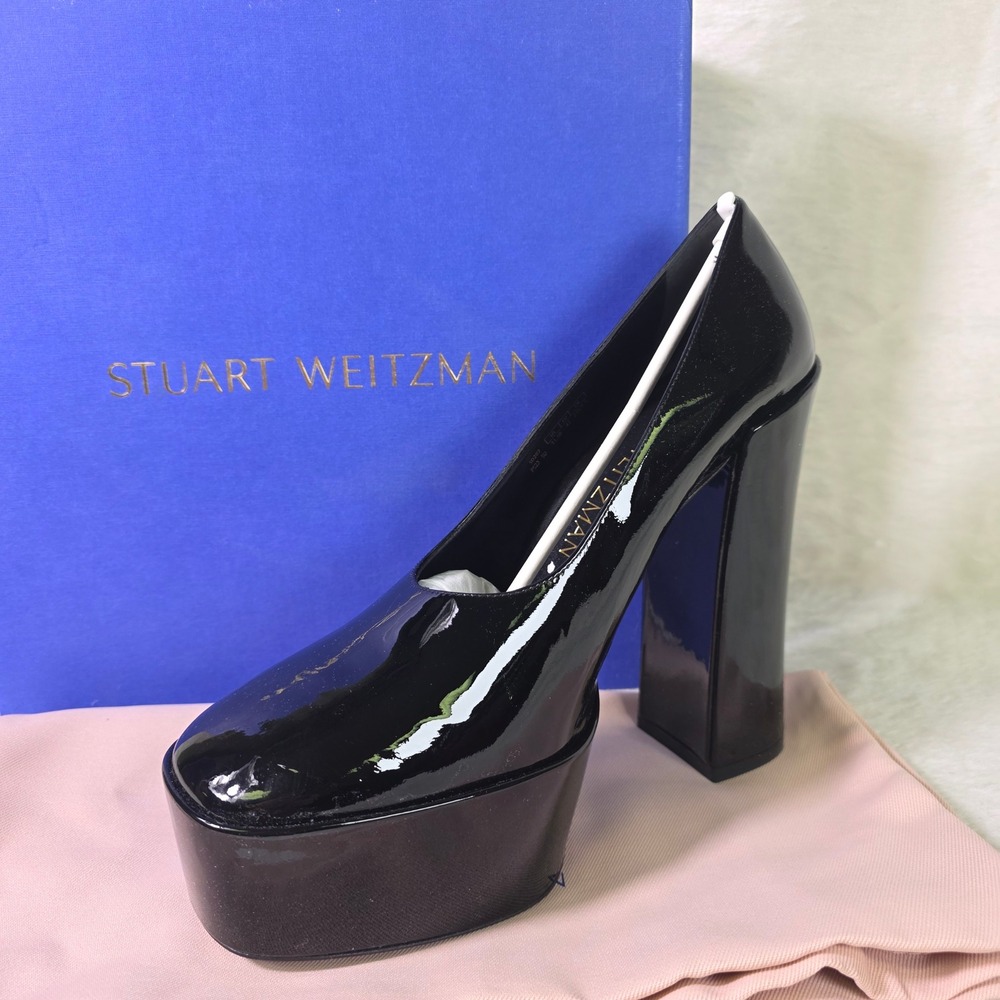 Stuart Weitzman Skyhigh Platform Pumps Black Patent Leather Women 11.5 NEW
